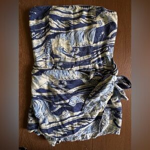 Muji Blue and Cream Patterned Top